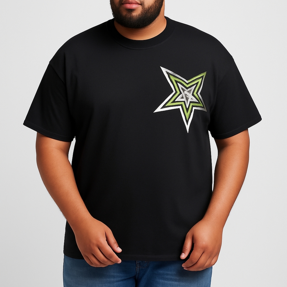 M6) Gildan 2XL Black Heavy Cotton Graphic Star Tee Shirt